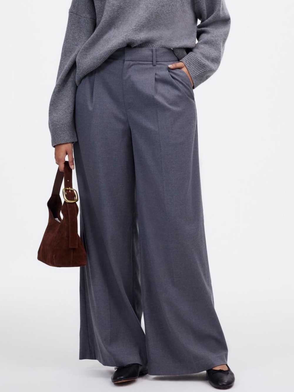 New Madewell The Harlow Super Wide Gray Twill Trouser Pants Size 12